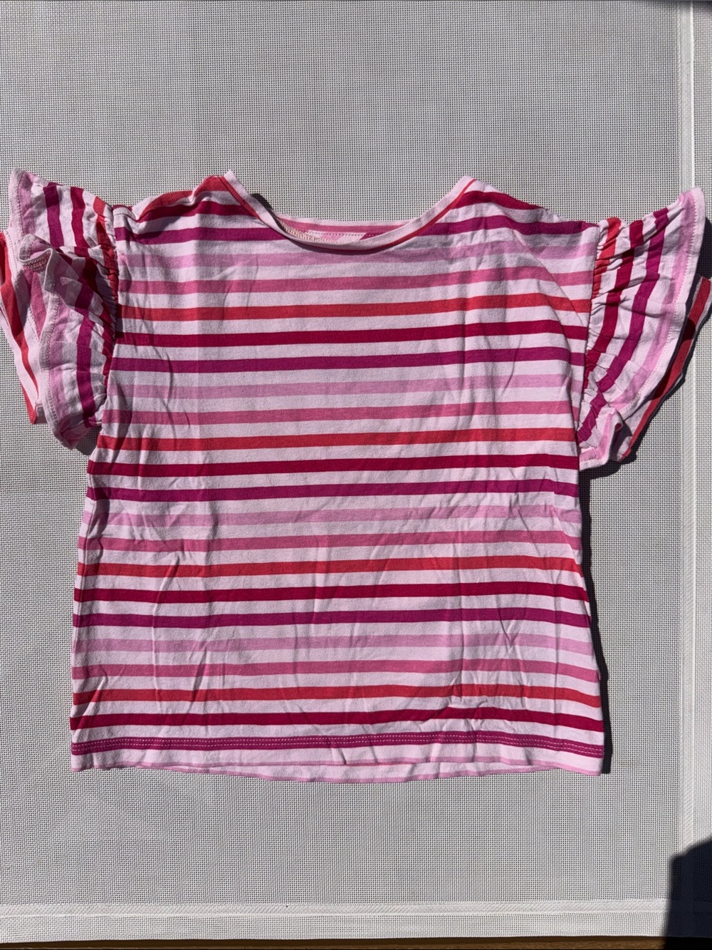 Crewcuts girls’ pink striped ruffle short-sleeve tshirt